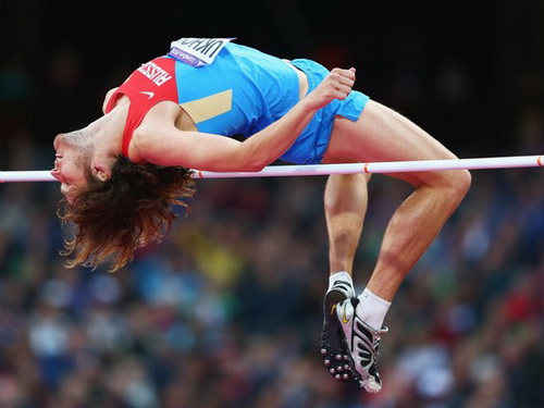 LONDON ENGLAND - AUGUST 07 Ivan Ukhov of Russia competes in the Mens High Jump Final on Day 11 of the London 2012 Olympic Games at Olympic Stadium on August 7 2012 in London England Photo by Michael SteeleGetty Images